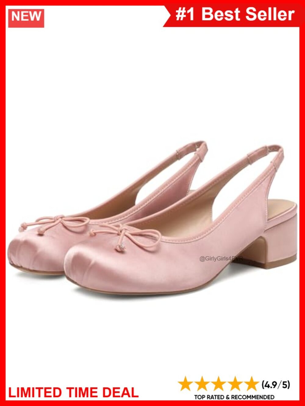 Satin Slingback Ballet Heels Square Toe Pumps with Bow